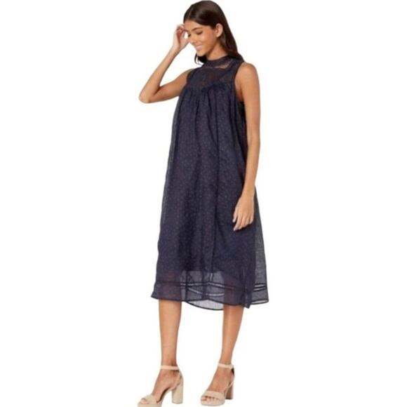 Frye Navy Blue Sleeveless Lace Yoke Dress Loose Fit Small Medium Rare NWT - Picture 2 of 9